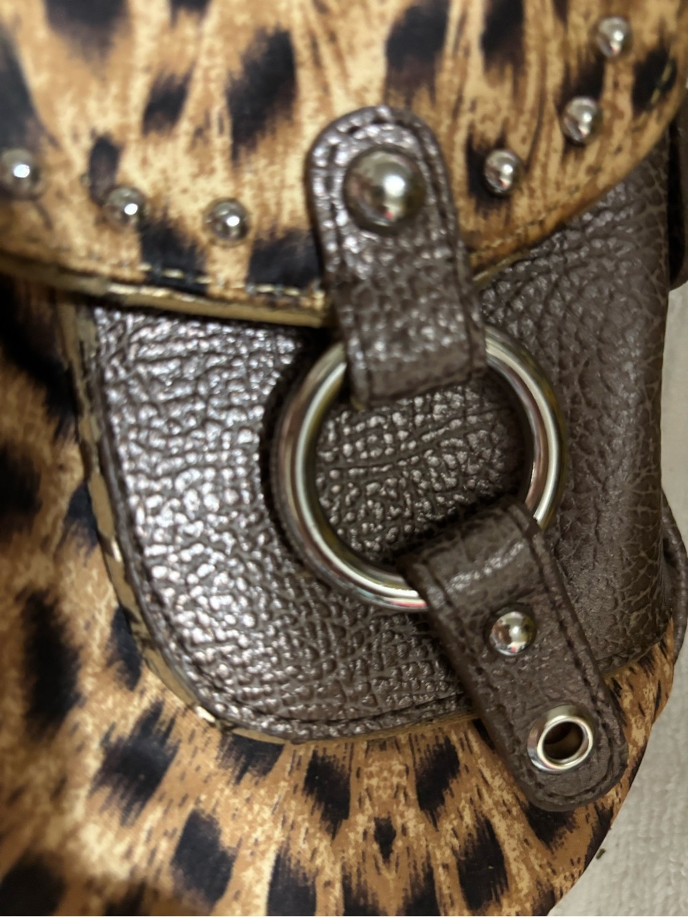 Kathy Van Zeeland Leopard Print Bronze Satchel Handbag-Attention Callouts! - Picture 8 of 16